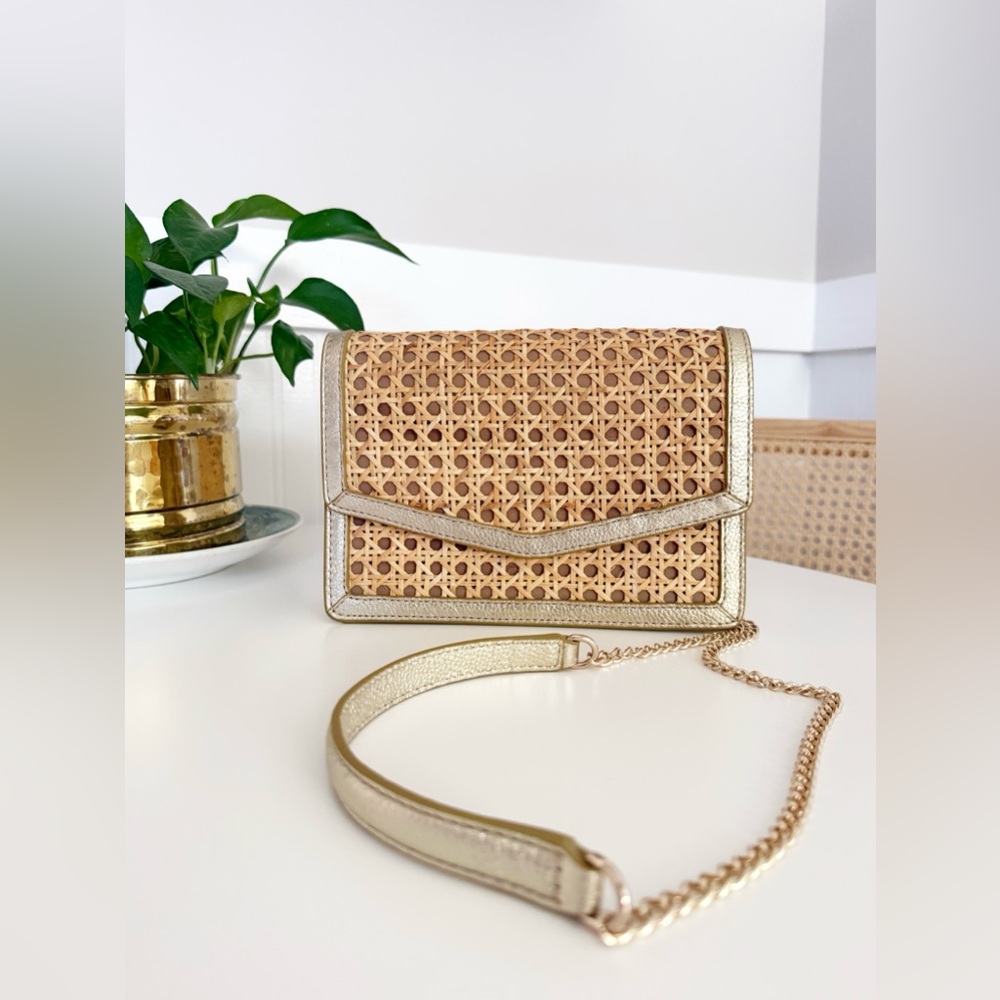 NWOT Talbots Metallic Leather Trim Rattan Clutch/Bag